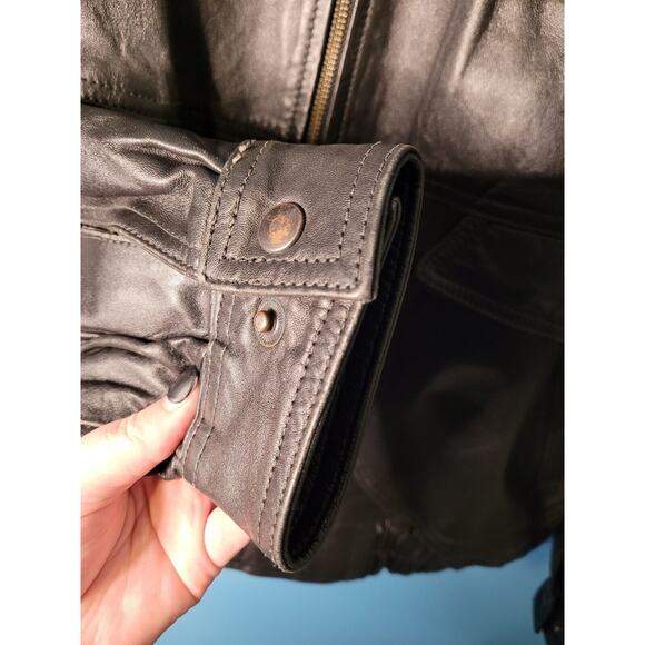 Vintage Shelter Bay New Holland Racing Men's Large Black Leather Jacket zip-up - Picture 7 of 10